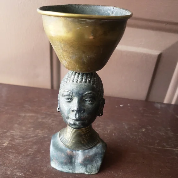 Mid-Century Geo L. Trevino Brass African Tribal Woman Bust - Picture 2 of 5